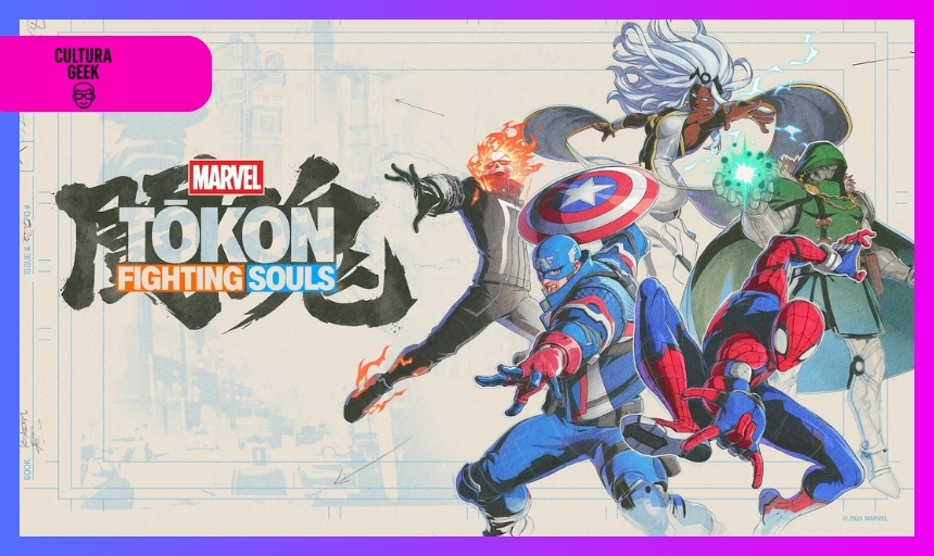 Captura promocional del videojuego MARVEL Tōkon: Fighting Souls que muestra a varios personajes del universo Marvel en una batalla dinámica al estilo tag team 4v4, con gráficos estilo anime y ambientación cinematográfica.