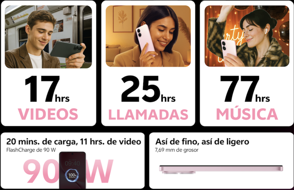 Una imagen que muestra los dos modelos del nuevo vivo V60 Lite 5G, uno en color Rosa Pop y otro en Negro Urbano, colocados de forma que se resalta su diseño ultradelgado.