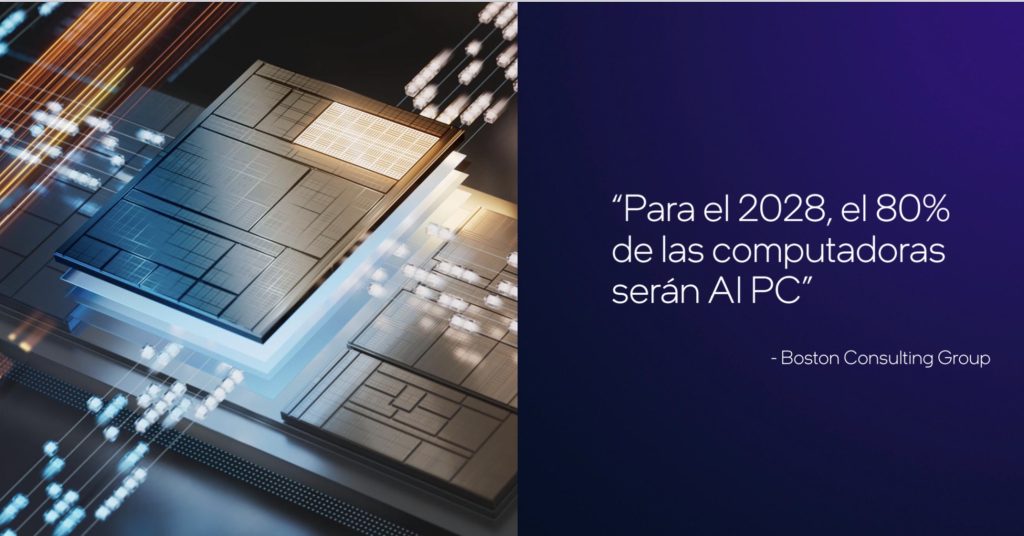 Gráfico o infografía mostrando el porcentaje de inversión (26% más) que las empresas mexicanas están dispuestas a hacer en nuevas computadoras con Inteligencia Artificial (AI PCs), destacando los procesadores Intel® Core™ Ultra serie 3 como la tecnología clave detrás de esta tendencia en México.
