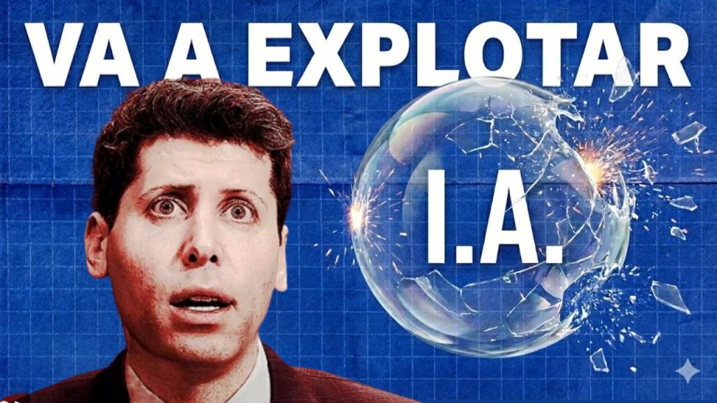 burbuja financiera digital a punto de romperse, con un robot asustado dentro, simbolizando la crisis de la Inteligencia Artificial. Etiqueta de Cultura Geek en la esquina.
